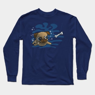 Cute Funny Pug Swimming Ala Nirvana for Pug Lovers Long Sleeve T-Shirt